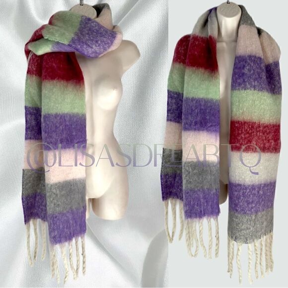 New Soft Multi Color-Block Long Winter Scarf with Fringe - Picture 1 of 8